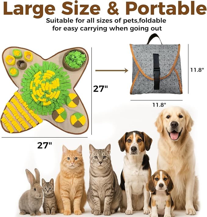 Snuffle Mat for Dogs Large Breed & Small, 27"x27" Interactive Puzzle Dog Food Mat Encourages Natural Foraging Skills, Dog Enrichment Toy for Brain Stimulation & Slow Feeding Game & Anxiety Relief