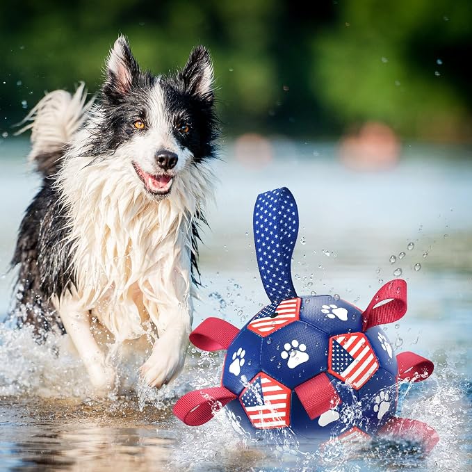 4th of July Dog Soccer Ball with Straps y Puppy Interactive Toy Pet Tug Ball Toy with American Flag Pattern for Mdeium Large Dogs Large-3