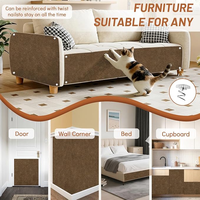 Couch Protector from Cat Claws 78.7" x 15.8" Trimmable DIY Self-Adhesive Cat Scratch Mat for Furniture Couch or Wall Protector, Covering Cat Scratching Post Indoor