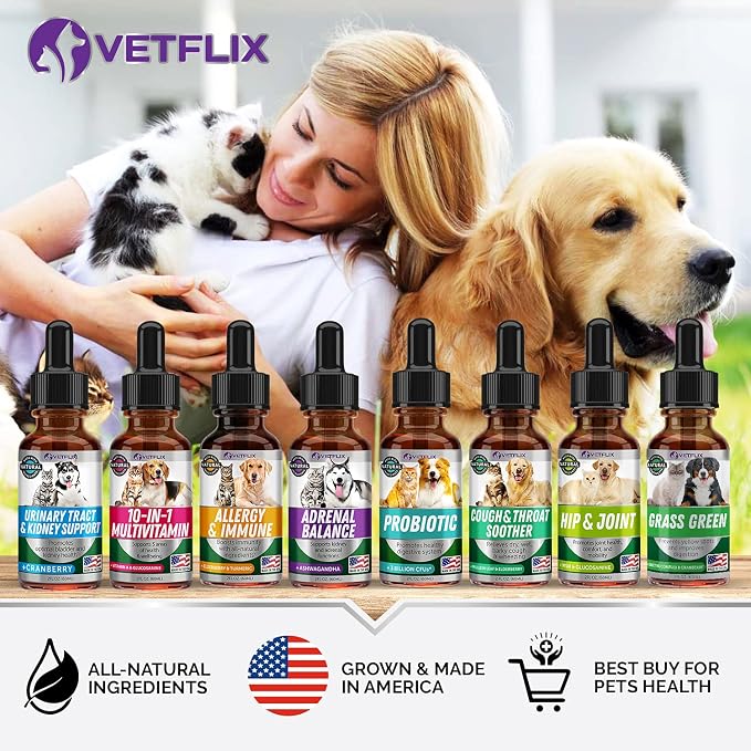 10 in 1 Pet Liquid Vitamins for Dogs, Cats, Puppies and Kittens, 2 Fl Oz | Glucosamine and Multivitamin Supplement, Joint Support, Immune Support, Skin Health, Made in USA