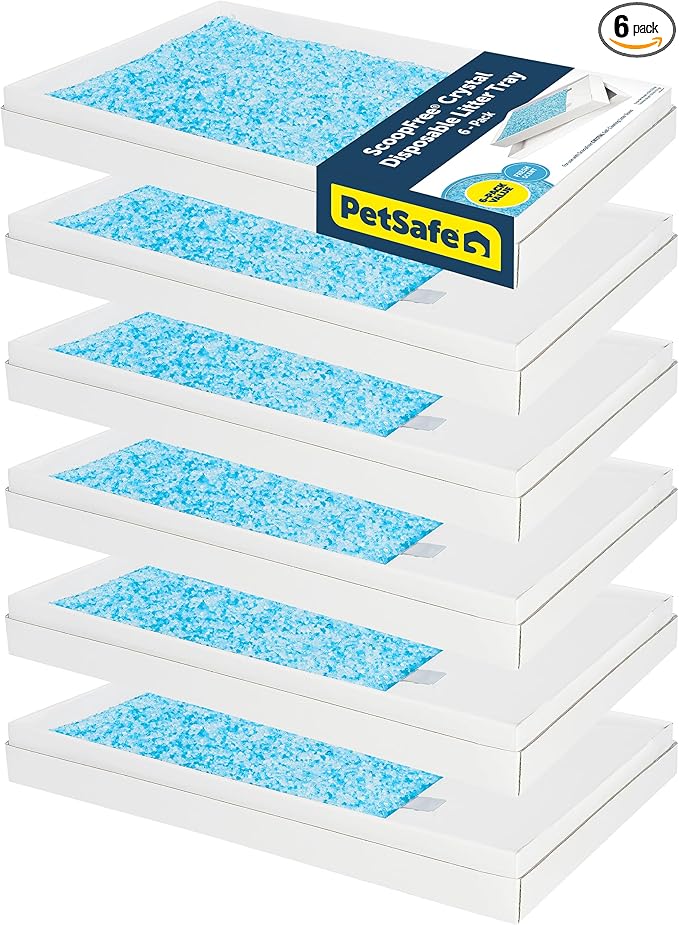 PetSafe ScoopFree Crystal Litter Tray Refills – Premium Blue Crystals, 6-Pack – Disposable Tray – Includes Leak Protection & Low Tracking Litter – Absorbs Odors on Contact