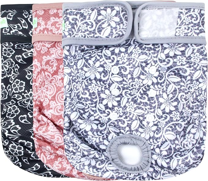 wegreeco Luxury Washable Reusable Dog Diapers (Stylish Pattern) - Female Dog Diapers, Doggie Diapers, 3 Pack (Lace, Small)