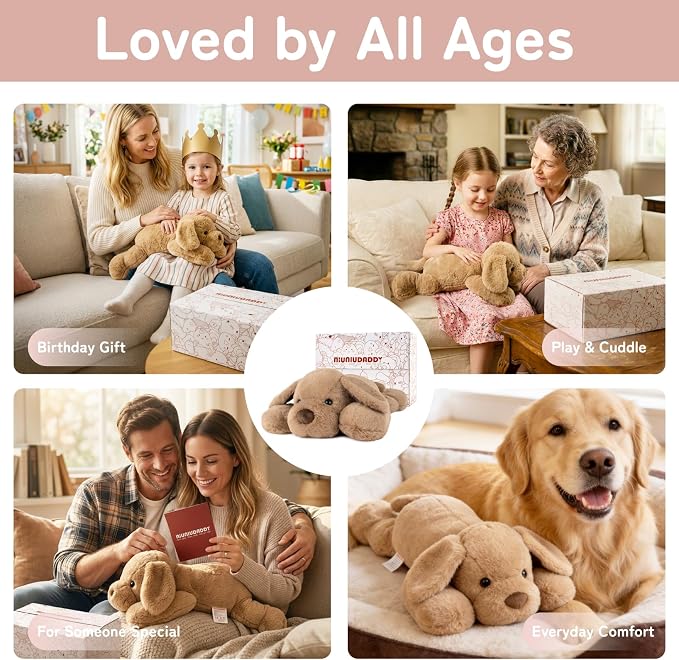 Niuniu Daddy Weighted Dog Stuffed Animals for Anxiety, 3.3lb Weighted Plush Dog Toy Pillowfort for Adults Kids Girls Boys, Large Stuffed Puppy Plush Pillow as Gift for Valentine Include Bag Sticker
