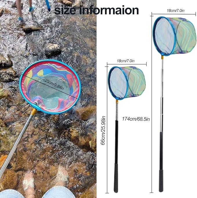 Fishing Nets with Bucket Fishing Retractable Landing Net Lightweight Aluminum Pole with Non-Slip Handle for Catch and Release and Release Frogs Butterfly Youth Outdoor