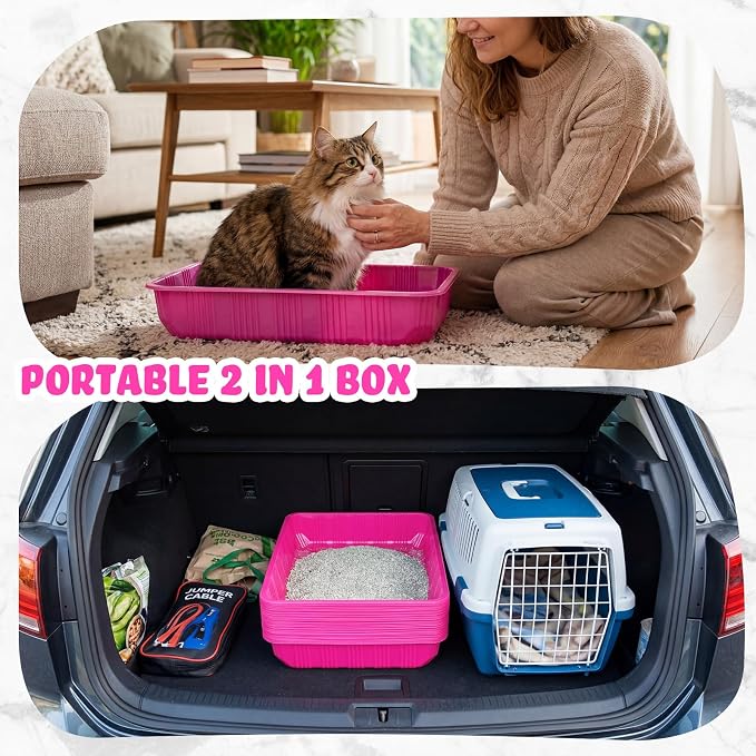 Tessco for you 30 Pack Disposable Cat Litter Boxes, Plastic Leakproof Litter Trays for Cats, Disposable Travel or Temporary Litters Pan for Kittens and Small Pets, 16.7 x 10.5 x 3.4 Inch(Rose Red)