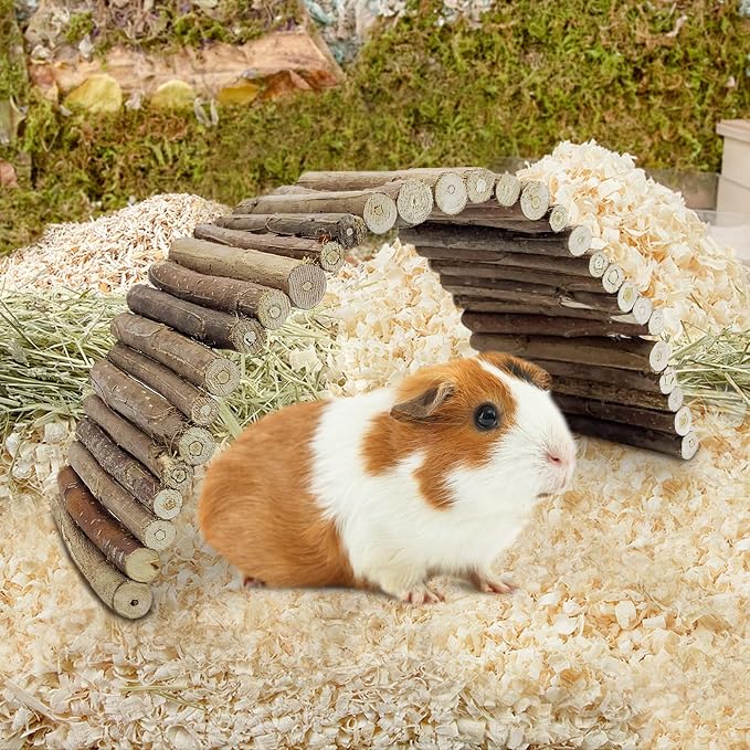 Tfwadmx Wooden Hamster Bridge, Extra Large 2 Pcs Small Animal Bendy Bridge Tunnel Hut Hideout Ladder Hideaway Climbing Chew Toy for Gerbil Guinea Pig Chinchilla Rabbit Ferret Hedgehog Rat Gerbil