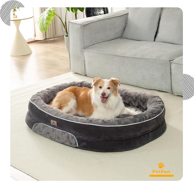 Orthopedic Dog Bed Couch for Large Sized Pets with Egg Foam Support, Four-Sided Bolster Cushions, Soft Tear-Resistant Fabric, and Removable Machine Washable Plush Cover, 36'', Dark Gray