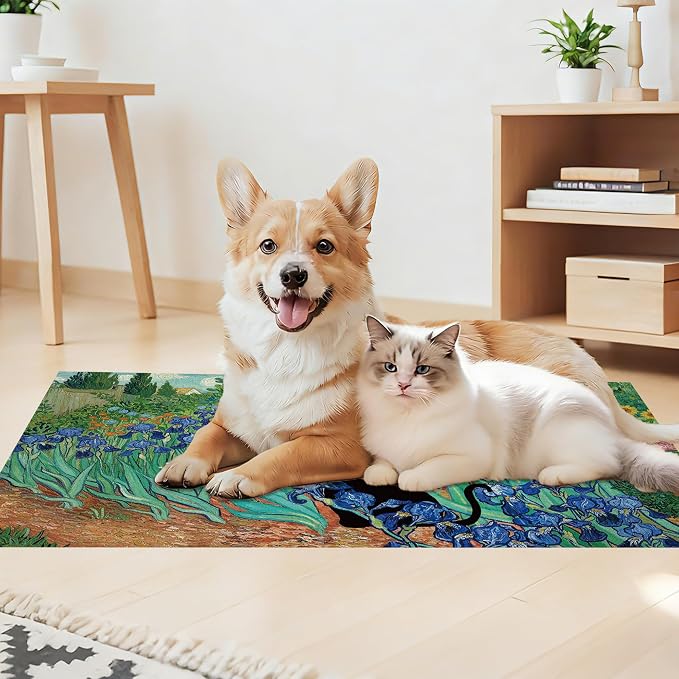 Black Cat Pet Feeding Mat, Absorbent Dog/Cat Food Mat for Food and Water Bowl, Non-Slip Quick Dry Pet Placemat Floor Protector for Messy Drinkers(17 x 30 in)