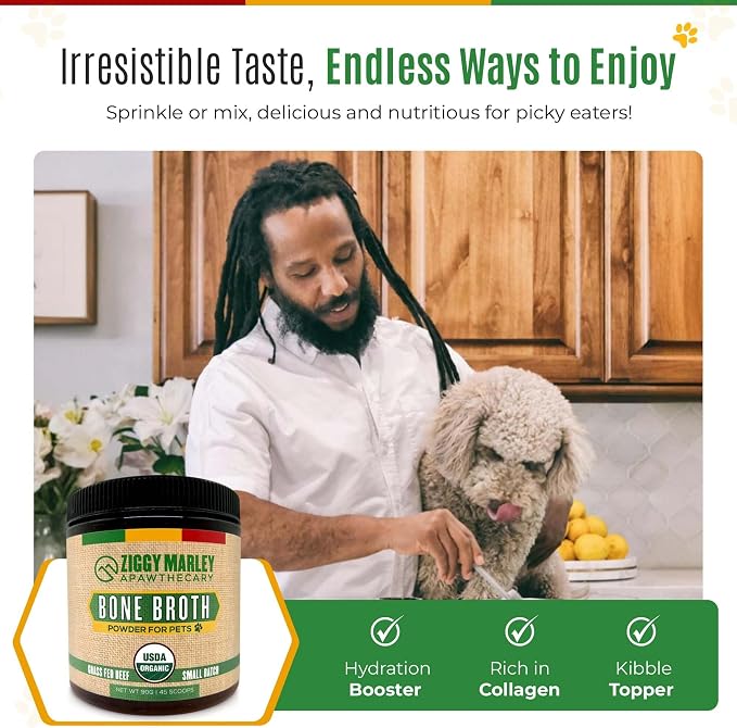 Organic Dog Wellness Bundle: USDA Grass-Fed Beef Bone Broth Powder for Joint & Gut Health (8oz) + Organic Soothing Paw Balm for Dry, Cracked Pads – All-Natural, Sustainably Sourced Pet Care K