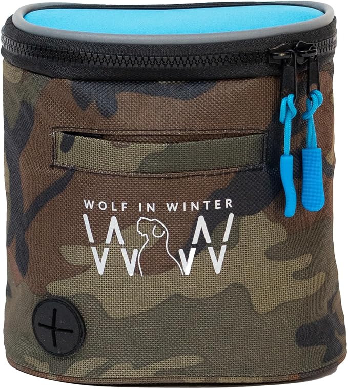 Quickdraw Dog Treat Pouch – Training Bag with Poop Bag Dispenser, Clicker Holder and Waist Belt – Hands-Free, Reflective and Durable for Puppy Training, Walks and Hikes (Blue/Camo)
