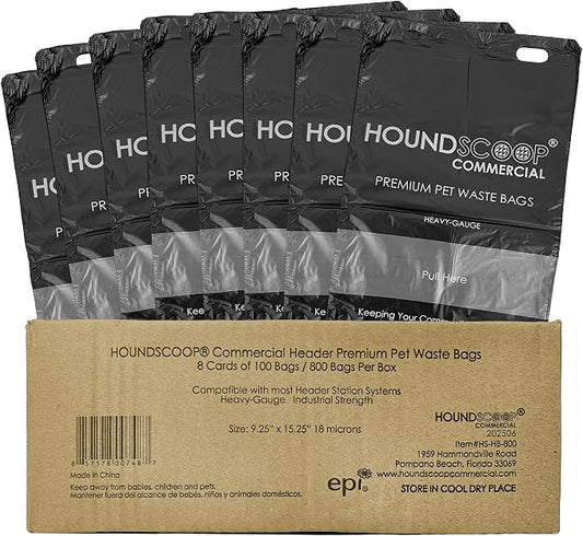 800 Count Pull-Strap Header Pet Waste Bags, 8 Header Packs of 100 Bags, Dog Waste Station Bags for HOA, Residential, XL and Strong, Easy Single Pull for Poop Station Dispensers