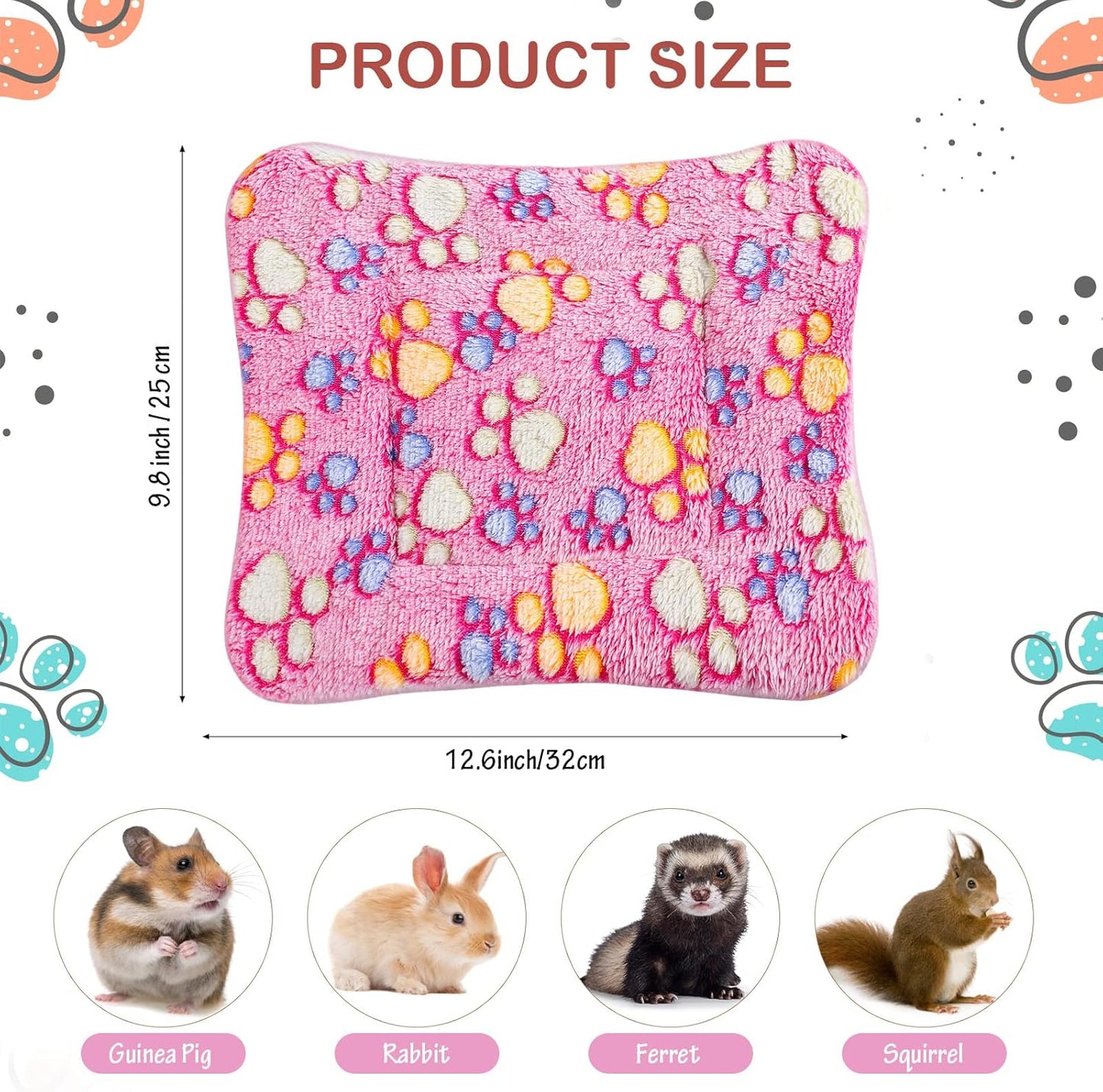 4 Pack Ultra Soft Dog Cat Bed Mat with Cute Prints Reversible Fleece Dog Crate Kennel Pad Cozy Washable Thickened Hamster Guinea Pig Pet Bed Mat for Small Animals(13 x 10 Inches,Vivid Color)
