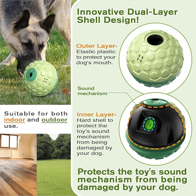 KADTC Dog Treat Dispenser, XL-Size, Wobble Giggle Ball, Roll Herding Egg, Tough Chew Toy for Large Aggressive Chewers, Interactive Indoor & Outdoor Play