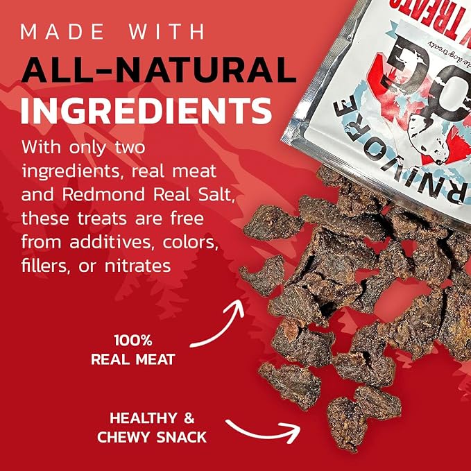 Carnivore Dog Treats, Human Grade, Grass-fed and Finished Beef Made with Redmond Real Salt, No Additives - Healthy, Chewy, Training Snacks for All Breeds, Grass-fed Beef Jerky, Pack of 3