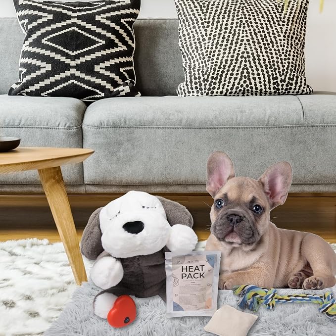 Upgraded Heartbeat Puppy for Dogs with Blanket, Heat Packs and Chew Toy - Pet Anxiety Relief and Calming Sleep Aid - Perfect Dog Stuffed Animal for Behavioral Crate Training - Dog Toys