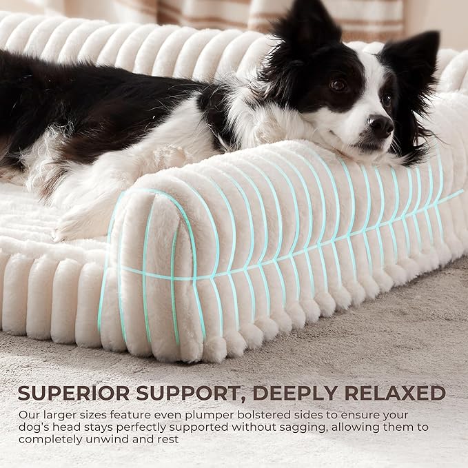 Orthopedic Dog Bed XL Pet Beds with Removable Washable Cover, Couch-Like Sofa Design for S to XXL Dogs Up to 90 lbs, with Soft Short Plush Surface & Foam, 42x30x9.5 Inch, Cream