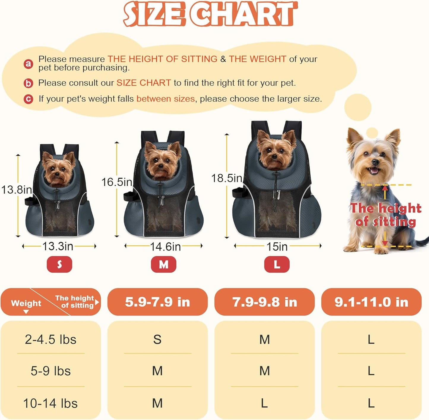 WOYYHO Pet Dog Carrier Backpack Small Dog Front Backpack Ventilated Mesh Dog Travel Back Pack with Safety Belt for Travel Hiking Cycling Outdoor Adventures (Size M: 5-9 lbs, Dark Gray)