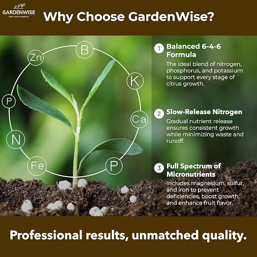 GARDENWISE Professional Citrus Fertilizer + Vital Micronutrients; Perfect Balanced NPK for All Citrus; for Indoor and Outdoor Plants; Orange, Lime, Avocado and Lemon Tree Fertilizer (5 QUARTS)