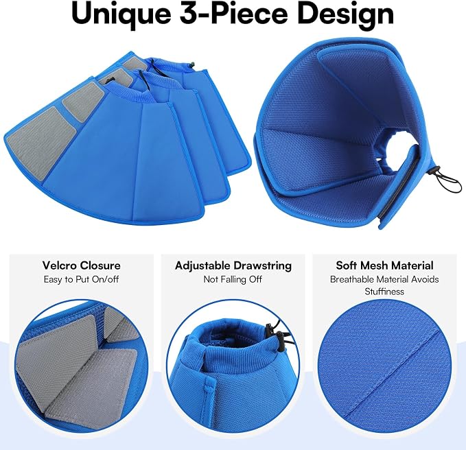 Queenmore Soft Dog Cones for Large Dogs,Comfy Dog Cone for Dogs to Stop Licking After Surgery,Adjustable Pet Cone Alternative for Wound Healing,Blue,X-Large