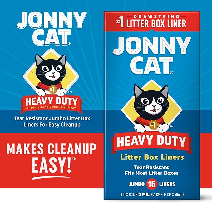 Jonny Cat Litter Box Liners: Heavy Duty - Tear & Leak Resistant - Drawstring Close - Jumbo, 1 Count (Pack of 30)