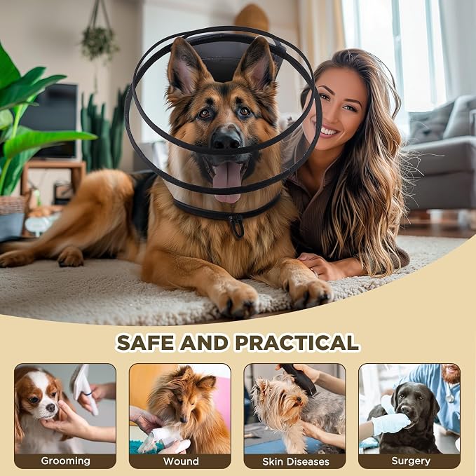 Transparent Dog Cone Collar for After Surgery,Dog Alternative Cones for Small Large Medium Size Dogs,Adjustable Depth Pet Recovery Collars,Elizabethan Collar for Dogs Stop Licking Wound-XXL