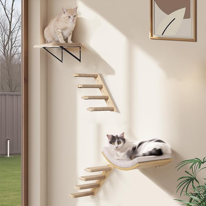Cat Floating Wall Shelf with Scratching Mat, 1PC, 9.7X16.6 Inch | 1 Inch Thick Wood Board , Wall Mounted, Supports to 30 LBS, For Sleeping, Playing, Climbing