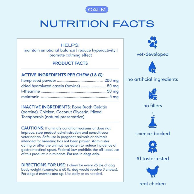 Native Pet Calming Chews for Dogs - Promotes Calming Effect, Supports Emotional Balance & Reduces Hyperactivity - Hemp Seed, Melatonin for Dogs, L-Theanine & Casein - Air-Dried 90 Chews