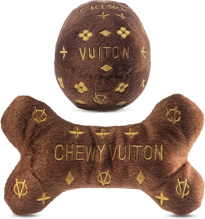 Dog Diggin Designs Chewnel Collection – Set of 2 Unique, Squeaky, Parody Plush Toys that Includes a Chewnel Bone and a Chewnel Ball