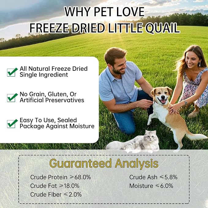 Freeze Dried Quail Cat Dog Treats - Single Ingredient Pet Treats,Natural High-Protein Training Snacks,Grain-Free (3.5oz)