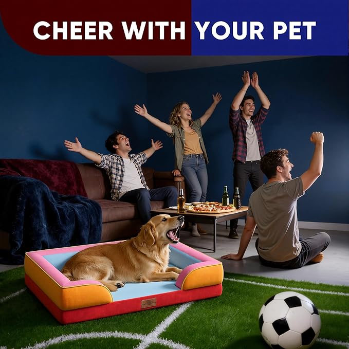 Comfort Expression Orthopedic Dog Bed for Large Dogs 36x27 Inch, Waterproof Egg Crate Foam Large Pet Bed with Bolsters, Dog Couch with Washable Cover & Non-Slip Bottom, Miami