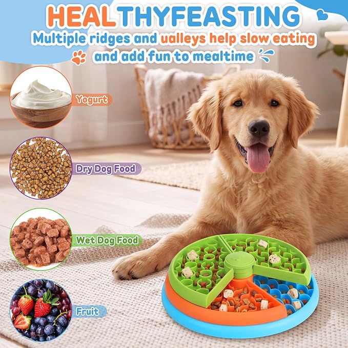 2 Pcs Slow Feeder Dog Bowl 3 Levels, Non-Slip Interactive Dog Puzzle Feeder for Small/Medium/Large Dogs, Mental Stimulation Puzzle Toy