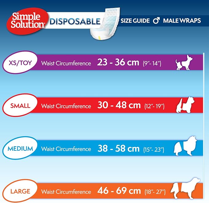 Simple Solution Disposable Male Wraps, Absorbent Leak Proof Belly Bands for Dogs, Incontinence Aid, Puppy Training, Marking Control, and Travel Protection, Medium Dogs, 15–23 Inch Waist, 30 Count
