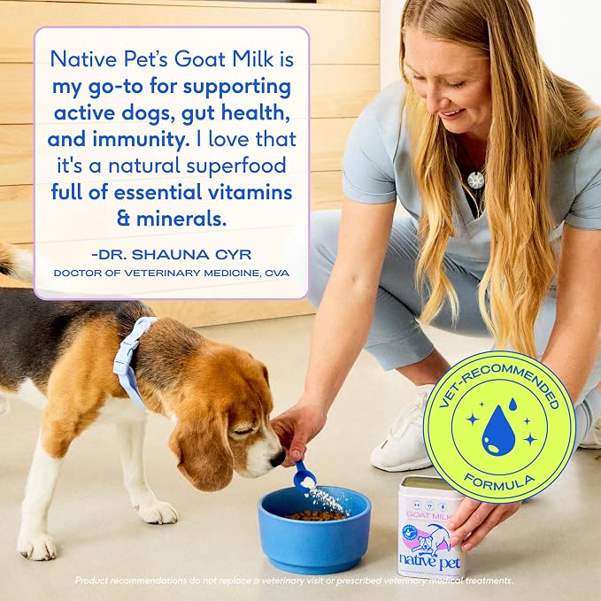 Native Pet Goat Milk Powder - Dog Food Topper for Active Dogs - Post-Activity Recovery, Energy, Immune Support, Hydration & Bone Health - Whole Goat Milk with MCTs & Essential Minerals - 60 Scoops