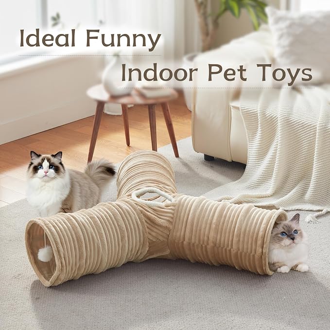 Cat Tunnel,3-Way Cat Tunnels for Indoor Cats, Cats Toys Collapsible Tube with a Fun Ball and Holes,Cat Play Tunnels,for Rabbits, Ferrets, Puppies,Diameter 12 Inch