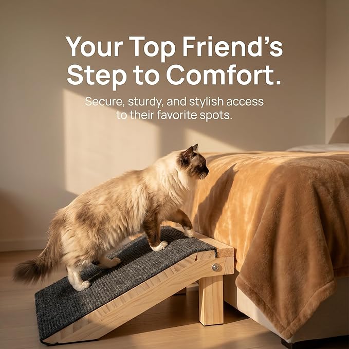 Adjustable Height Dog Ramp for Stairs (11cm/14cm), 3-Pack Solid Wood Pet Stair Ramp with High Traction Carpet, Indoor Dog Step for Small Breeds, Senior Dogs & Cats
