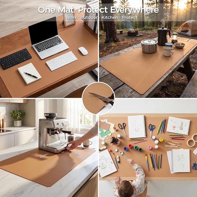 Extra Large Silicone Mat for Countertop & Table with Gift Tube Packaging, Thickened Non-Slip Heat Resistant Table Protector, Cuttable Waterproof Kitchen Prep & Kids Craft Mat