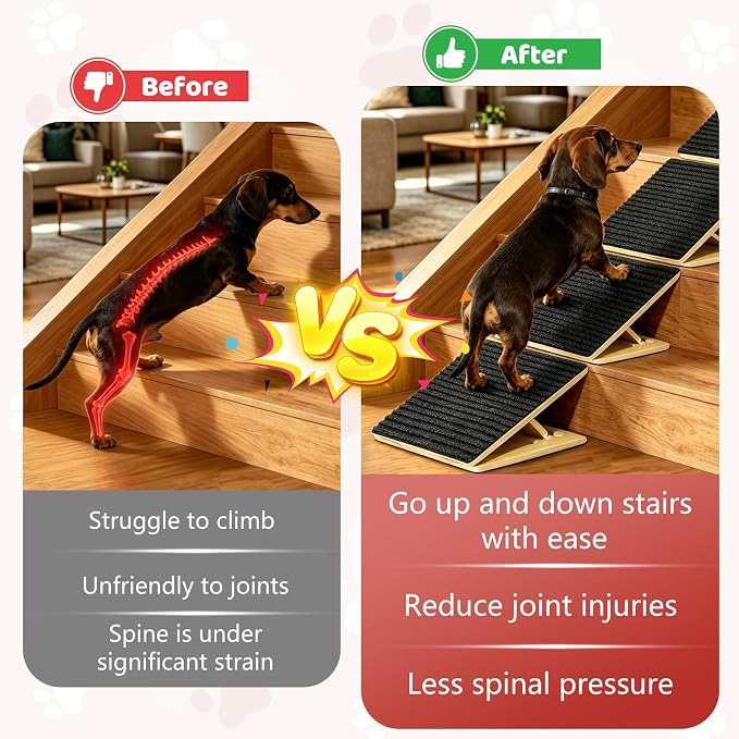 Dog Ramp for Stairs 4 Pack,Adjustable Height Wooden Pet Stair Wedges for Dogs & Cats,Foldable Indoor Step Ramp with High-Traction Carpet Surface for Large Senior Short-Legged Pets,Couch Bed