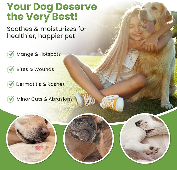 Hot Spot Treatment for Dogs - Pet Wound Care, Healing Ointment for Pets Itchy Skin Relief, Dry Skin Treatment, Natural Allergy Relief, Dog Paw Balm + Manuka Honey, Aloe Vera, Vitamin E (2 Oz.)