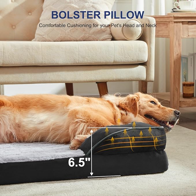 FURTIME Orthopedic Extra Large Dog Bed, Waterproof Dog Beds, 48x35x6.5 Supportive Foam Pet Couch Bed with Removable Washable Cover and Nonskid Bottom