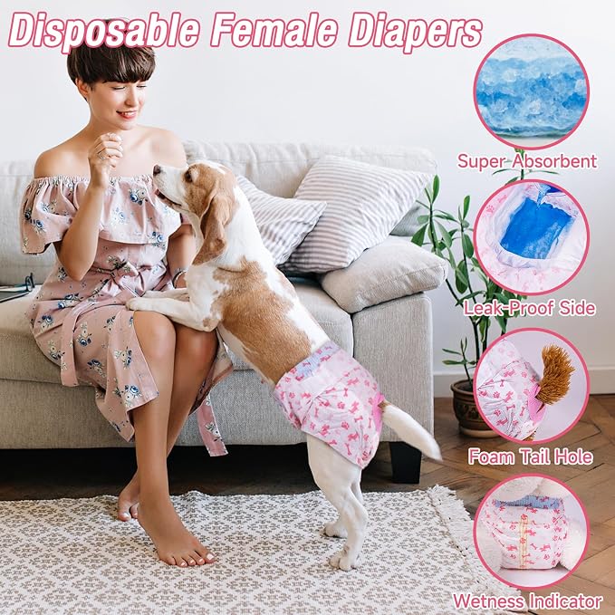 Pet Soft Disposable Dog Diapers - Female Dog Diapers with Adjustable Foam Tail Hole, Ultra Protection Puppy & Cat Diapers Wetness Indicator for Dogs in Heat or Incontinence,20pcs (XS,Red)