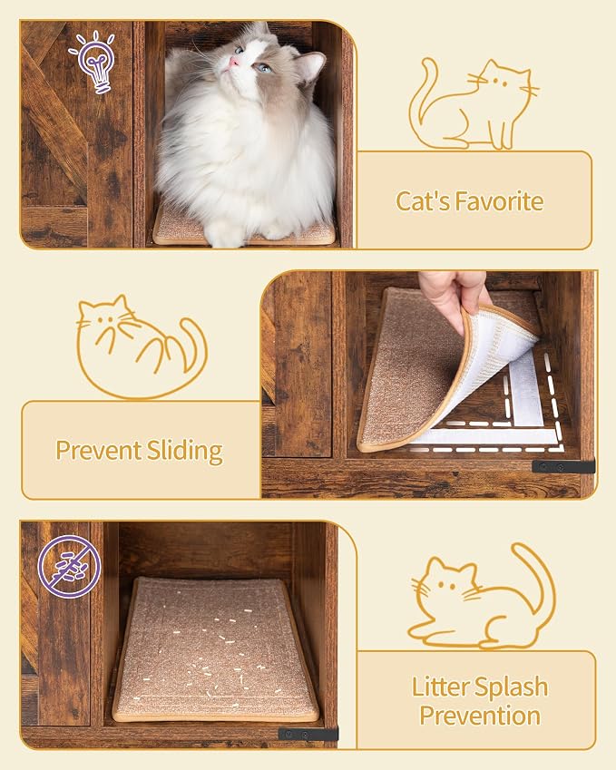 Hzuaneri Cat Litter Box Enclosure, Hidden Litter Box Furniture with Storage, Wooden Cat Cabinet with Scratch Pad, Farmhouse Cat Washroom, TV Stand End Table, Rustic Brown CB87501X