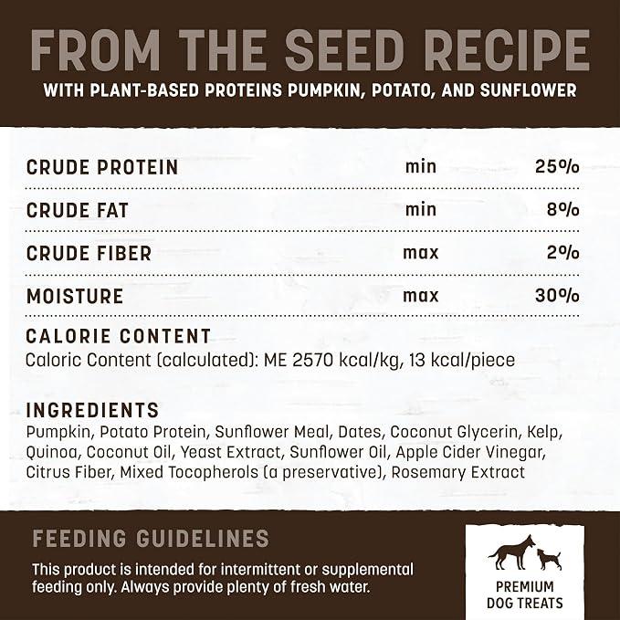 Earth Animal Wisdom Air Dried Jerky - from the Seed Recipe Premium Natural Plant Based Jerky Strips Dog Treats - 4 oz Bag