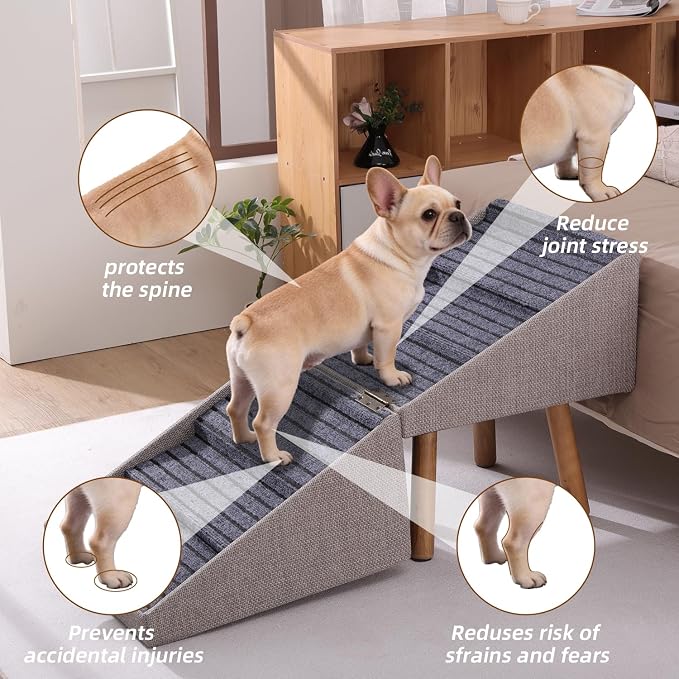 Dog Stairs 21.06" H 6-Step Pet Stairs for High Bed | Tall 6-step stairs for medium large dogs to high bed Convertible to bedside nightstand. Non-slip steps & split ottoman design