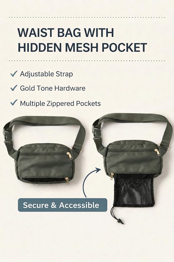 Premium Hands-Free Dog Walking Kit 4-in-1 Crossbody Fanny Pack, 78inc HeavyDuty Rope Leash,12oz Water Bottle & Poop Bag Dispenser, Hands-Free Kit for Running, Hiking&Training(Olive Green)