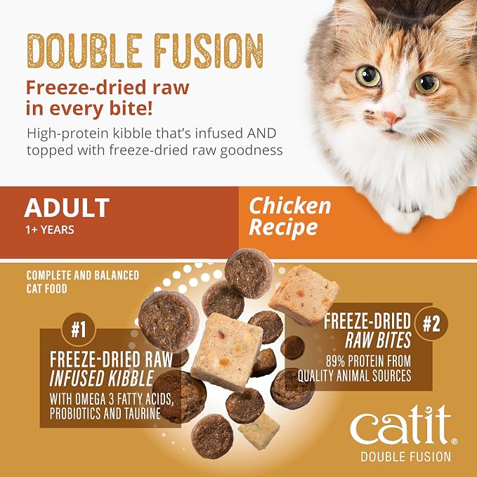 Catit Recipes Double Fusion Adult Cat Food – Chicken Recipe, High-Protein, Freeze-Dried Raw Toppings, No by-Products, Minimally Processed for Optimal Nutrition, 4 lb