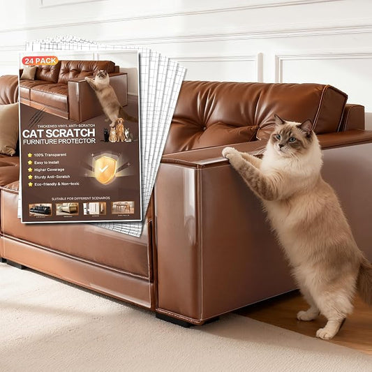 Anti Cat Scratch Furniture Protector for Leather Furniture, Easy-to-Apply & Removable Couch Protector from Cat Claws, Sofa Corner Guard Anti-Scratch Tape for Cats (24 Pack)