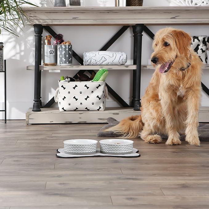 Bone Dry Ceramic Pet Collection Chevron, Large Set, 7.5x2.4, Gray, 2 Piece