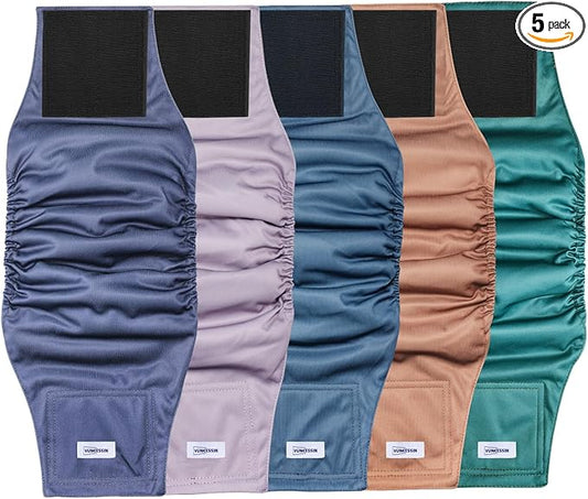 Reusable Dog Diapers Male, Premium Washable Belly Bands for Dogs Large, Pack of 5, High Absorbing Dog Wraps for Doggie & Puppy in Incontinence or Excitable Urination and Training(L)