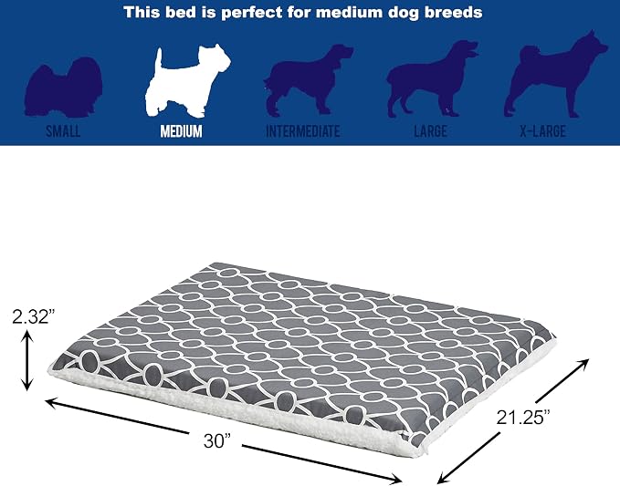 MidWest Homes for Pets Quiet Time Teflon Defender Dog Beds; Pet Beds Designed to Fit Folding Metal Dog Crates, Gray & White Geometric Pattern, 30-Inch