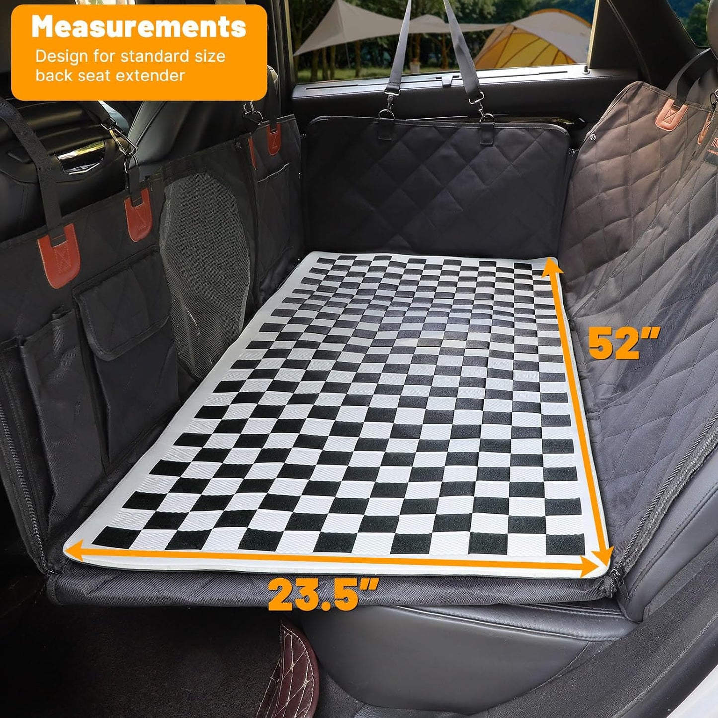 Non-Slip Pet Bed Mat for Back Seat Extender, Hair Resistant Dog Blanket for Hard Bottom Dog Car Seat Cover, Anti Slip Pet Linner Backseat Cover Black Plaid